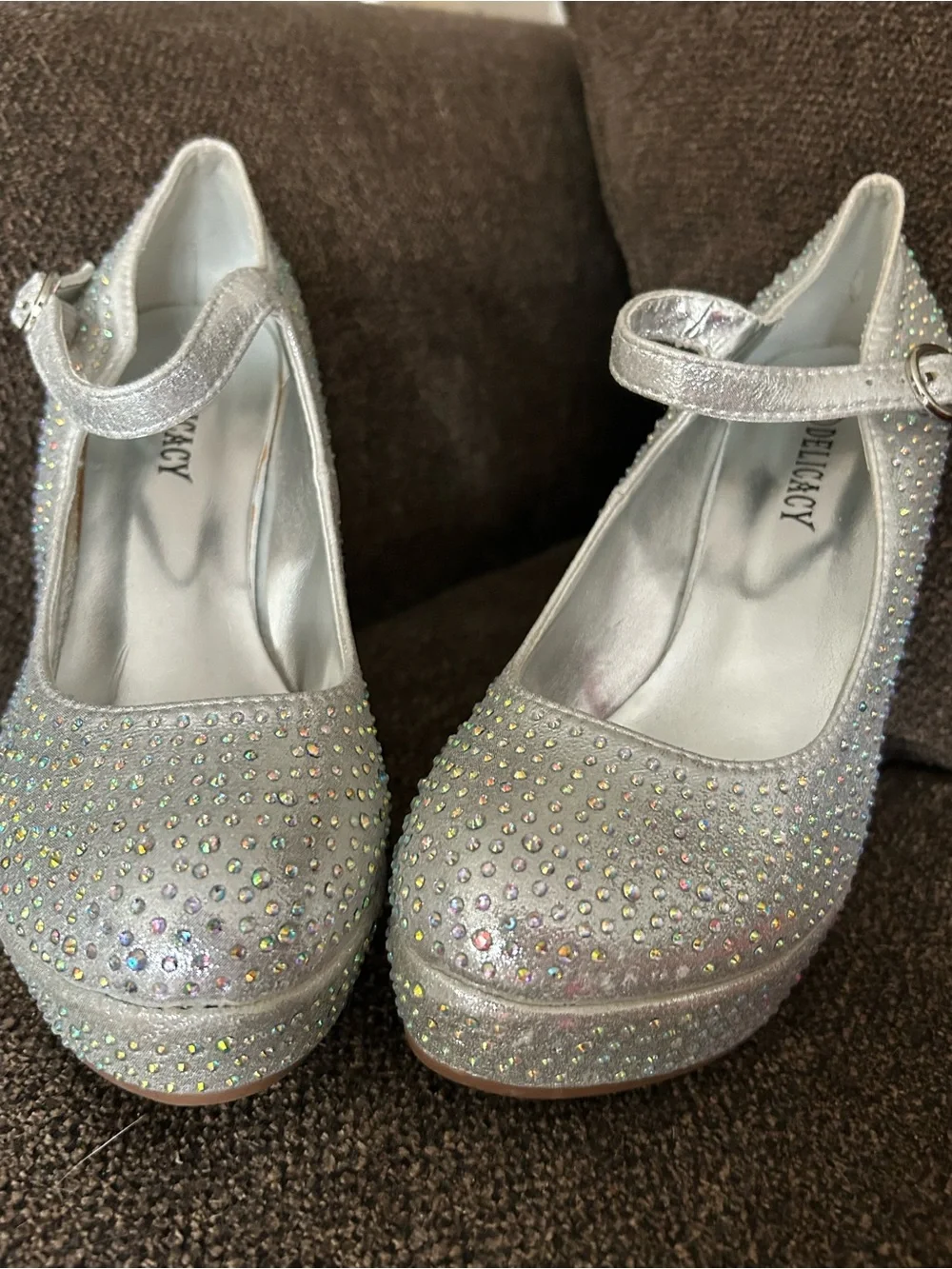 Delicacy Iridescent Silver Rhinestone wedge Shoes